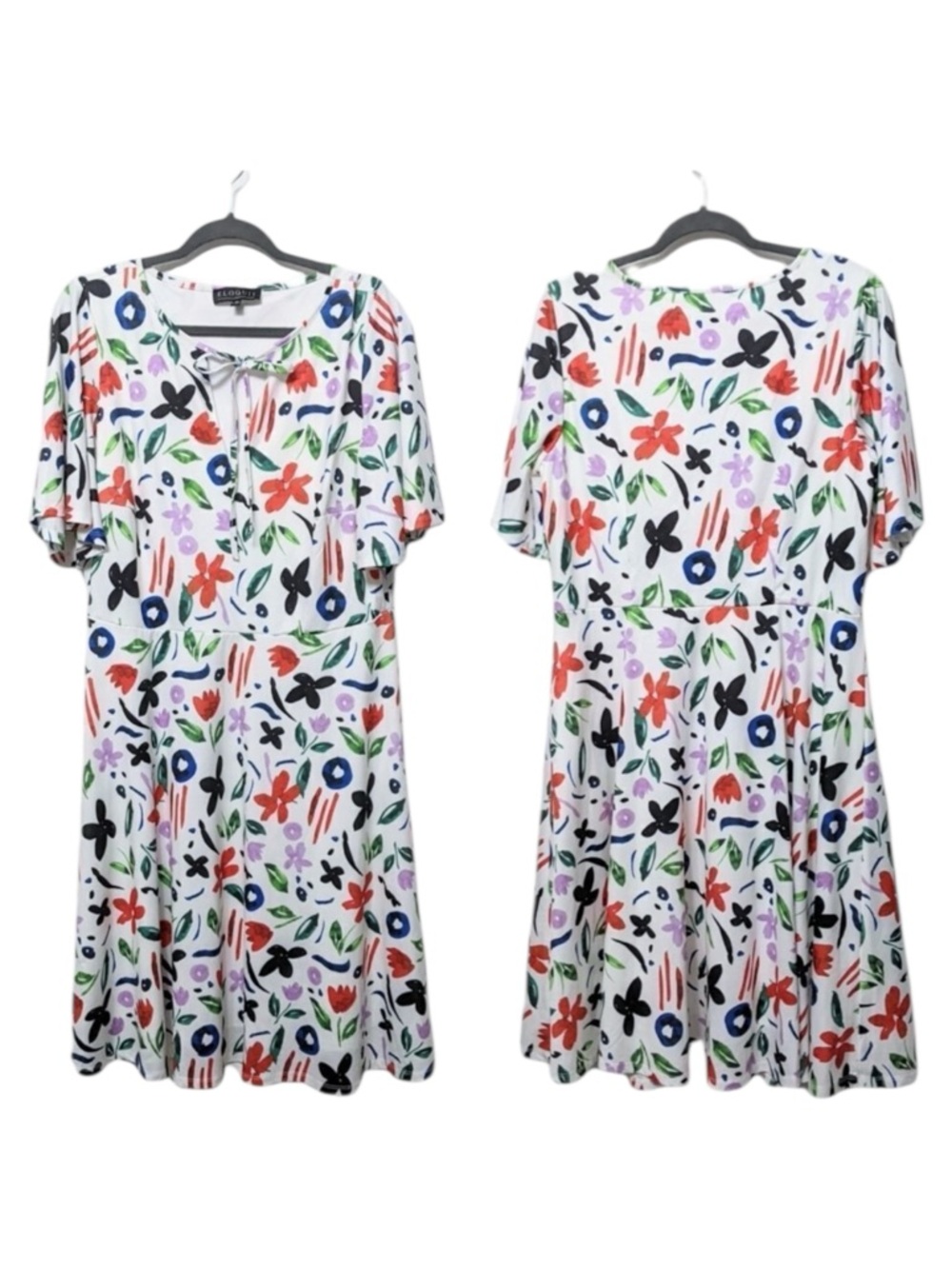 ELOQUII Floral Flutter Sleeve Flare Midi Dress 14